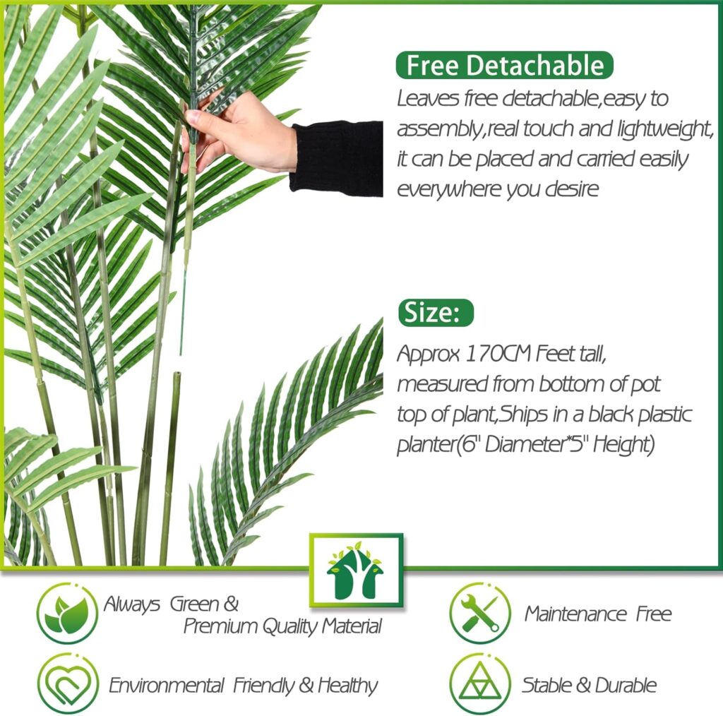 CROSOFMI Artificial Plants Areca Palm 170cm Fake Tropical Tree Faux Plants for Indoors and Outdoors Artificial Foliage and Plastic Pot for Party Office Home House Decorations (2 PACK)