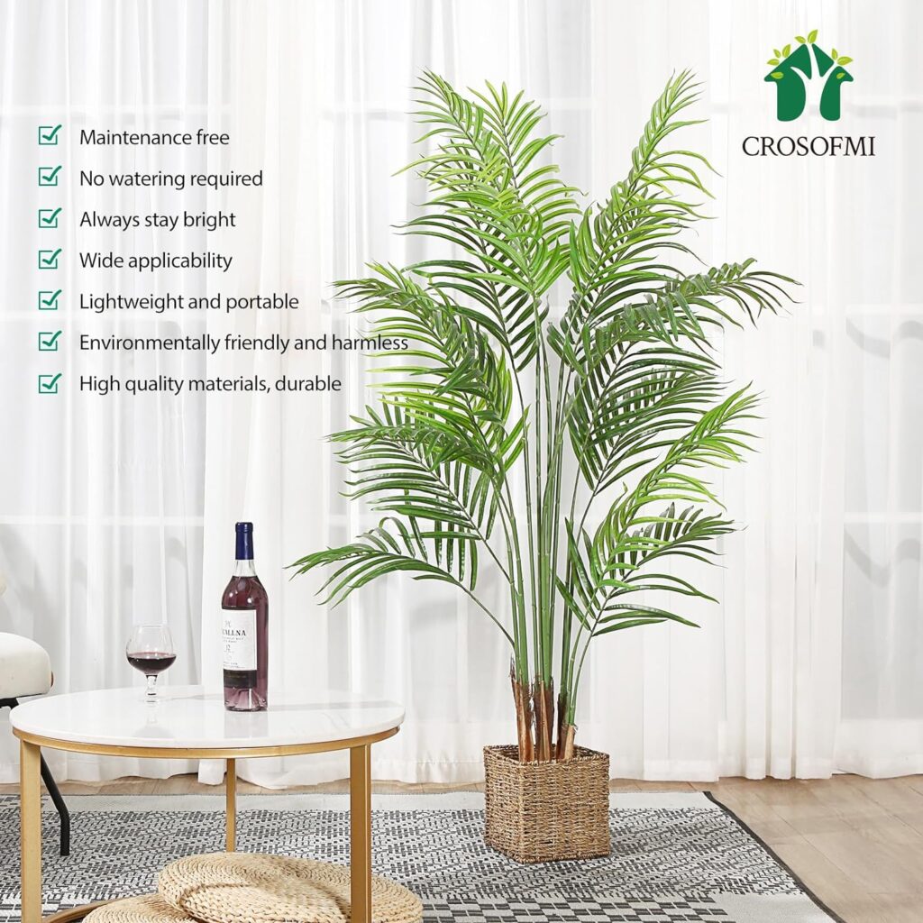 CROSOFMI Artificial Plants Areca Palm 170cm Fake Tropical Tree Faux Plants for Indoors and Outdoors Artificial Foliage and Plastic Pot for Party Office Home House Decorations (2 PACK)