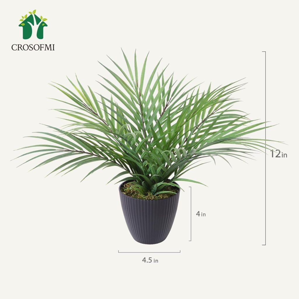 CROSOFMI Artificial Plants Areca Palm 35cm Fake Tropical Tree Faux Plants for Indoors and Outdoors Artificial Foliage and Plastic Pot for Party Office Home House Decorations (2 PACK)