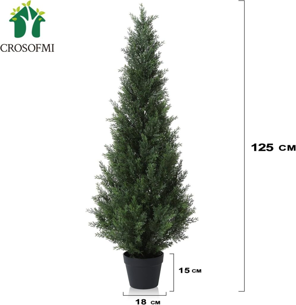 CROSOFMI Artificial Plants Outdoor 125 cm Fake Cedar Tree Large Faux Plants With Plastics Pots for Garden Front Porch Decoration (2 Pack)