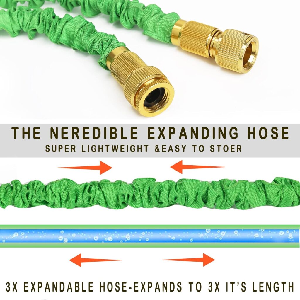 EUHUYG Flexible Garden Hose Pipe 100FT, 3 Times Expanding Flexible Magic Lightweight Watering Hose Pipe with 8 Function Spray Gun/Solid Brass Fittings/Anti-Leakage Easy to use