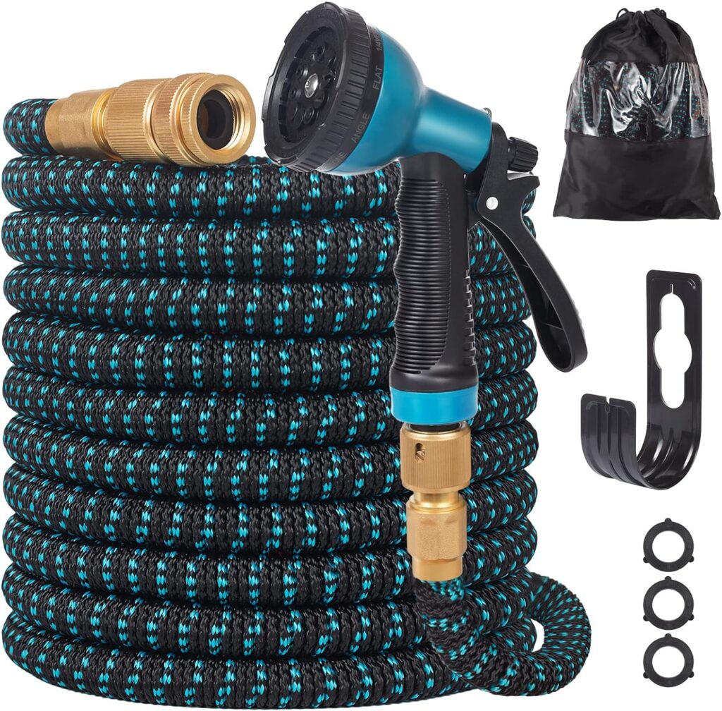 Expandable Garden Hose 100ft - Expanding Water Hose with 10 Function Nozzle, 4 Layer Latex and 3/4 Solid Brass Fitting, Easy Storage Garden Water Hose