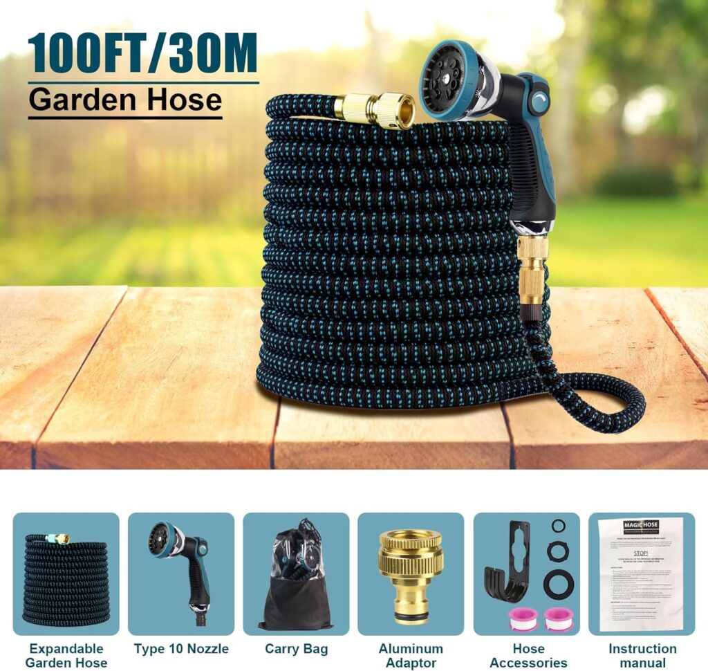 Expandable Garden Hose Pipe - 100FT Upgraded Garden Water Hose with 10 Function Spray Gun and 3/4,1/2 Garden Hose Fittings for Garden Lawn Watering Pet Bathing Car Washing（100FT/30m） (Large)