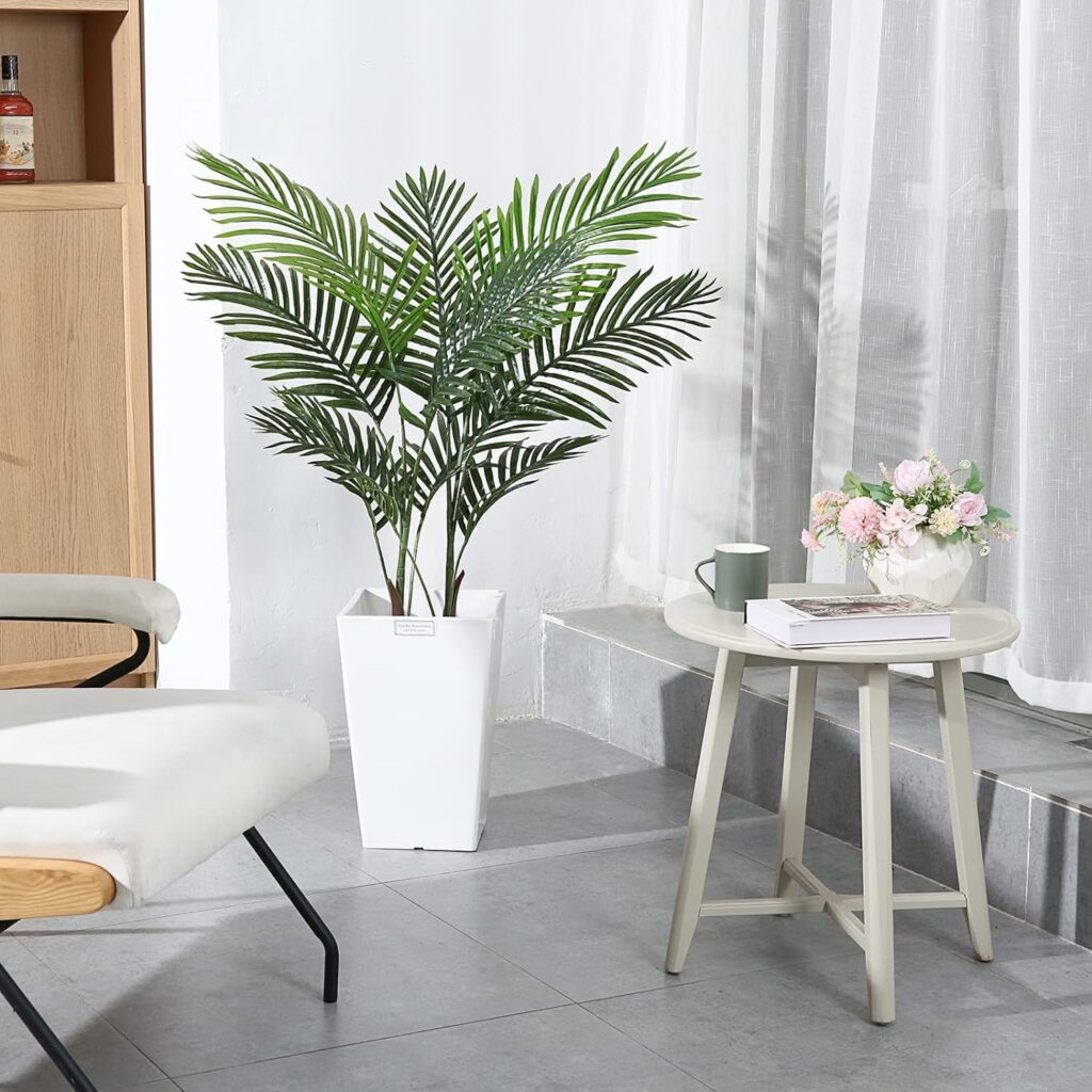 Ferrgoal Artificial Plants Areca Palm Trees with Seagrass Basket 110cm Large Fake Faux Plastic Plants for Home Indoor Outdoor Bedroom Decor 1Pcs