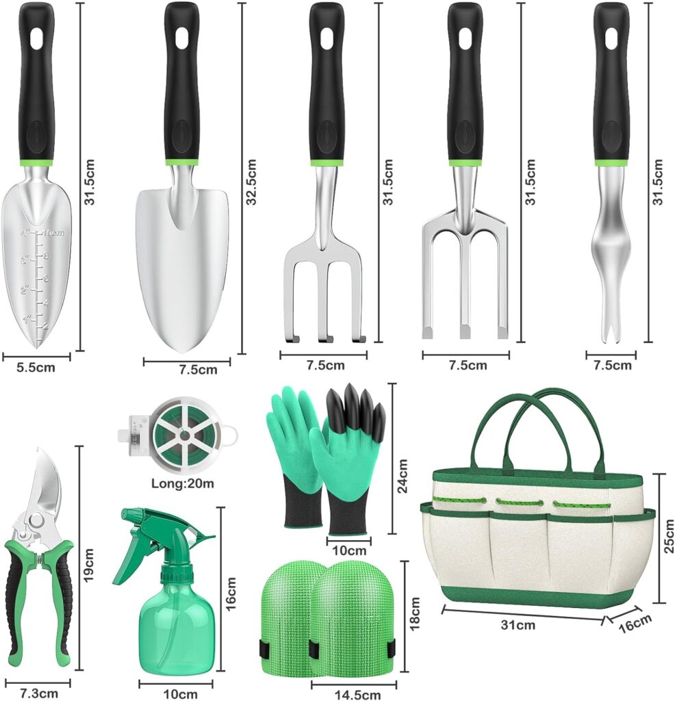 Fixmend Garden Tools, 11 Pieces Gardening Tools, Stainless Steel Garden Tools Set Hand Tools Gift Kit with Heavy Duty Tool Bag, Gardening Gifts for Women Men