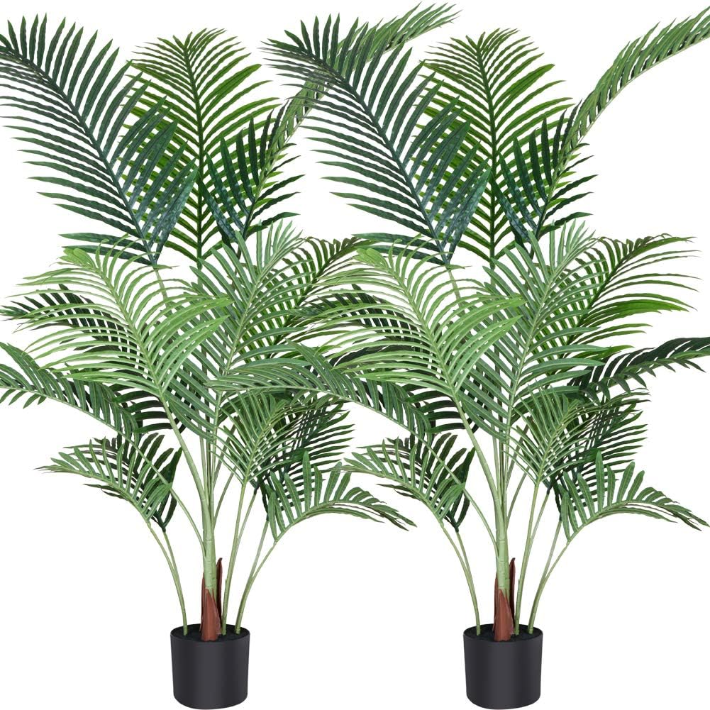 Fopamtri Artificial Areca Palm Plant 140CM Fake Palm Tree with 15 Trunks Faux Tree for Indoor Outdoor Modern Decoration Feaux Dypsis Lutescens Plants in Pot for Home Office (Set of 2)