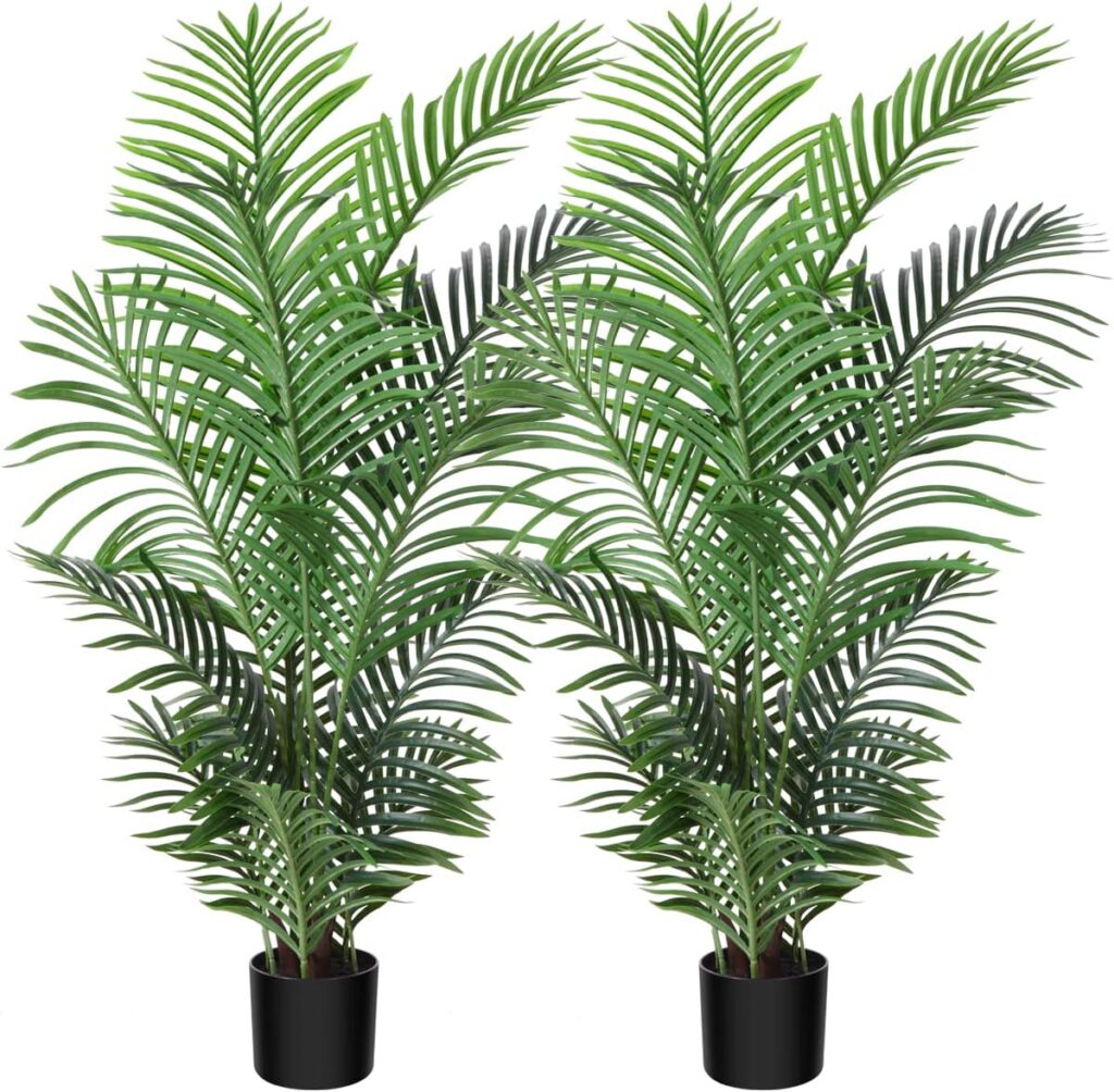 Fopamtri Artificial Areca Palm Plant 140CM Fake Palm Tree with 15 Trunks Faux Tree for Indoor Outdoor Modern Decoration Feaux Dypsis Lutescens Plants in Pot for Home Office (Set of 2)