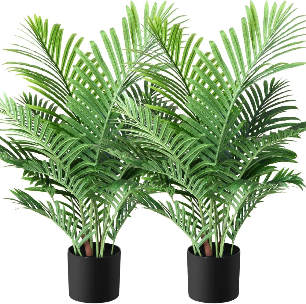 Fopamtri Artificial Areca Palm Plant 140CM Fake Palm Tree with 15 Trunks Faux Tree for Indoor Outdoor Modern Decoration Feaux Dypsis Lutescens Plants in Pot for Home Office (Set of 2)