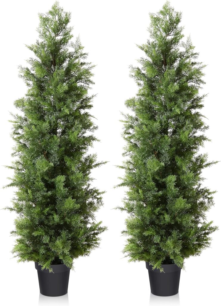 Fopamtri Artificial Plants Indoor Cypress Trees 150cm / 5Ft Decoration Fake Plant Plastic for Indoor Outdoor Home Living Room Office Garden (2 Pack)