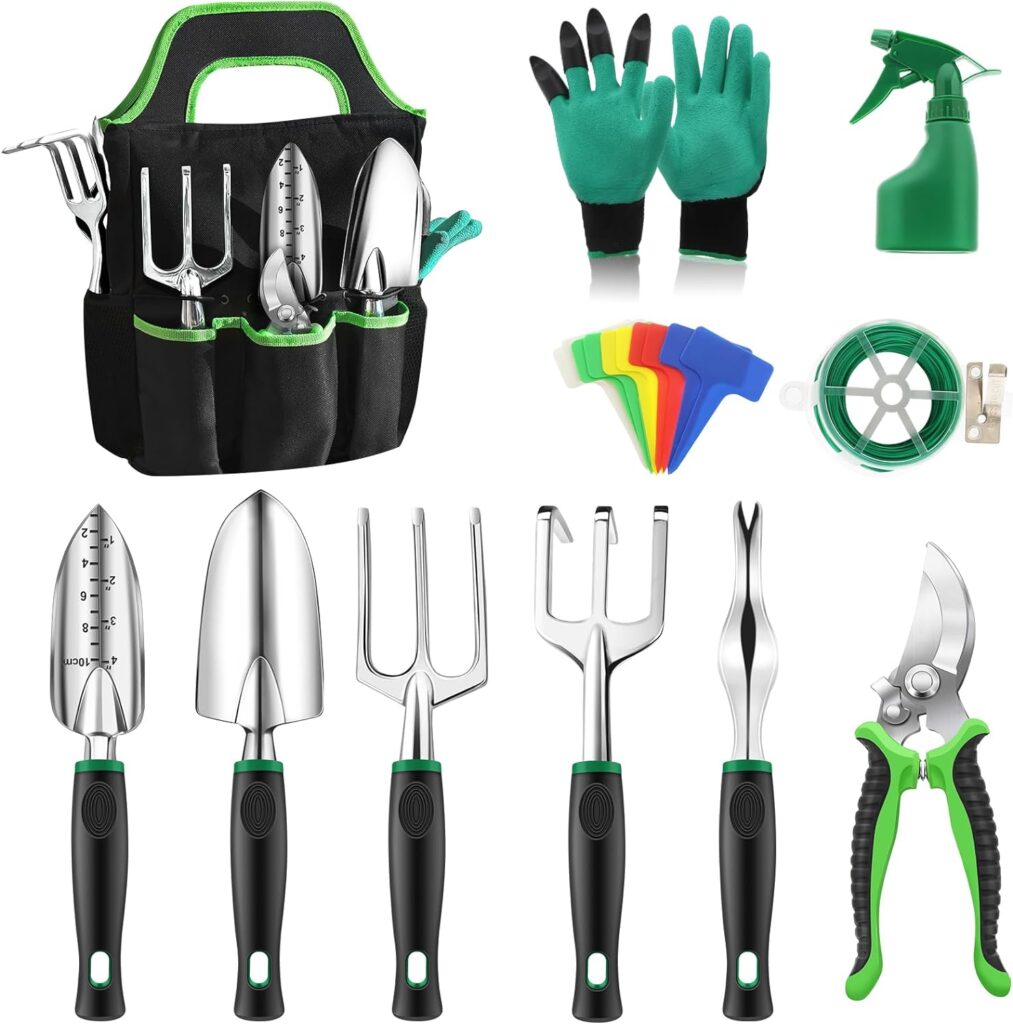 Garden Tool Set 32 PCS Heavy Duty Gardening Hand Tools with Fashion and Durable Garden Tools Organizer Handbag Ideal Gardening Gifts for Women and Men