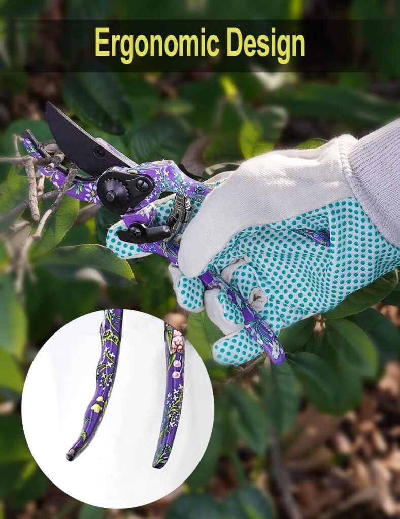 Gardening Gifts For Women, 6Pcs Garden Tools Set with Floral Print, included Trowel Fork Scissors 2 Candles and Gloves, Mothers day Birthday Gifts for Mum for Ladies Gardener (Blue)