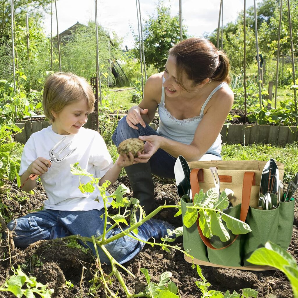 Gardening Tools Set, Garden Tool Kit with Outdoor Hand Tools, Unique Grass Shears, Garden Gloves, Storage Tote Bag, Garden Tools Set Gifts for Women and Men