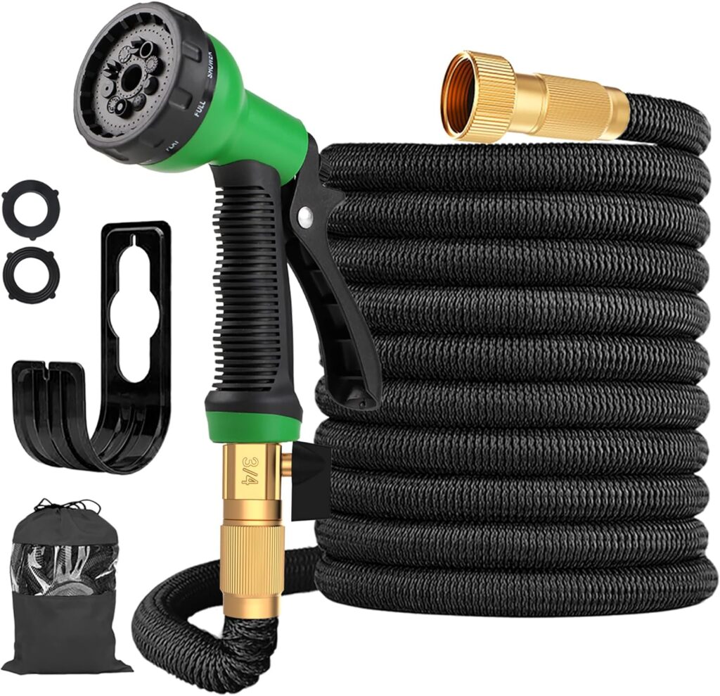 HOSE-PRO 25FT Expandable Garden Hose Pipe Including 10 Function Hose Pipe Spray Nozzle with Brass Fittings, Flexible Hose Pipe Suitable for Garden Watering and Wash Car(Green)