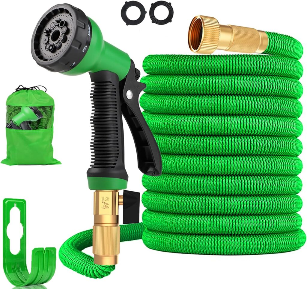 HOSE-PRO 25FT Expandable Garden Hose Pipe Including 10 Function Hose Pipe Spray Nozzle with Brass Fittings, Flexible Hose Pipe Suitable for Garden Watering and Wash Car(Green)