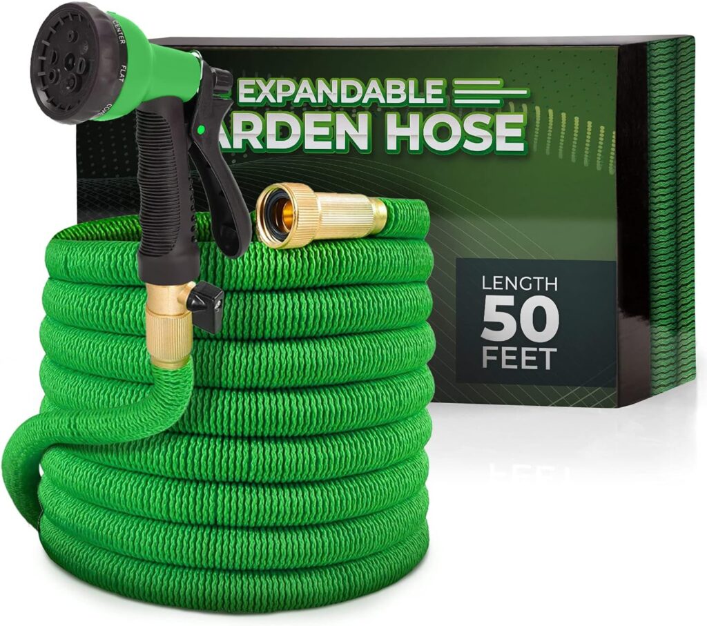 Joeys Expandable Garden Hose with 8 Function Hose Nozzle, Lightweight Anti-Kink Flexible Garden Hoses, Extra Strength Fabric with Double Latex Core (50 FT, Green)