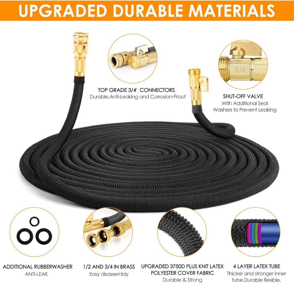 KETTOYA 100FT Expandable Garden Hose, Flexible Water Hose with 10-Pattern Spray Nozzle, Leak-proof Retractable Heavy Duty Hose Pipe, 4-layer Latex Core, Durable 3750D, Brass Alloy Connector, Kink-Free