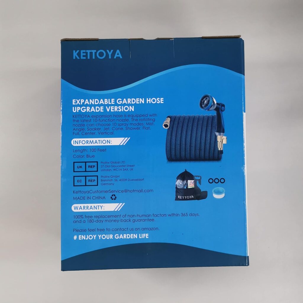 KETTOYA 100FT Expandable Garden Hose, Flexible Water Hose with 10-Pattern Spray Nozzle, Leak-proof Retractable Heavy Duty Hose Pipe, 4-layer Latex Core, Durable 3750D, Brass Alloy Connector, Kink-Free