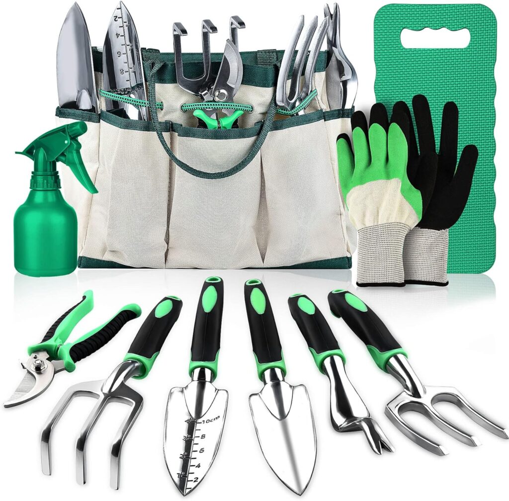 LBSTP Gardening Hand Tool Gift Kit Gardening Gifts for Women Men 10 Piece Heavy Duty Garden Tool Sets Garden Tools Bag for Women Men Easy Storage