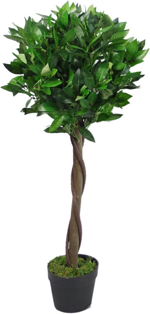 Leaf Design UK Pair of Artificial Bay Topiary Ball Trees, Green Twist, 90cm (3ft)