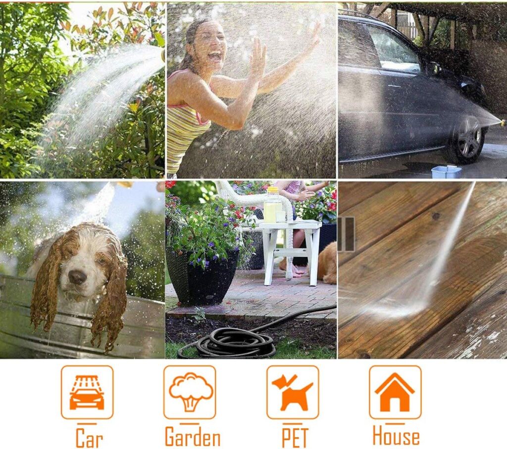 LUFENG UPGRADED Expandable Hose 150FT 45M Garden Hose with Double Latex Core Hose Pipe Solid Brass Fittings 9 Function Metal Spray Gun Nozzle Wall Hanger for Gardening Car Washing Pet Bathing (150FT