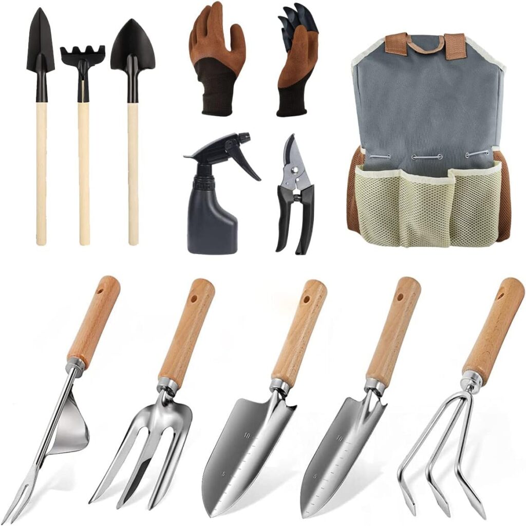 MOXTOYU Garden Tools Set 12 Pieces, Heavy Duty Gardening Tools, Garden Hand Tools Gift Kit with Heavy Duty Tool Bag, Durable Gardening Kit, Rust-Proof Gardening Set, Ideal Gardening Gift for Women Men