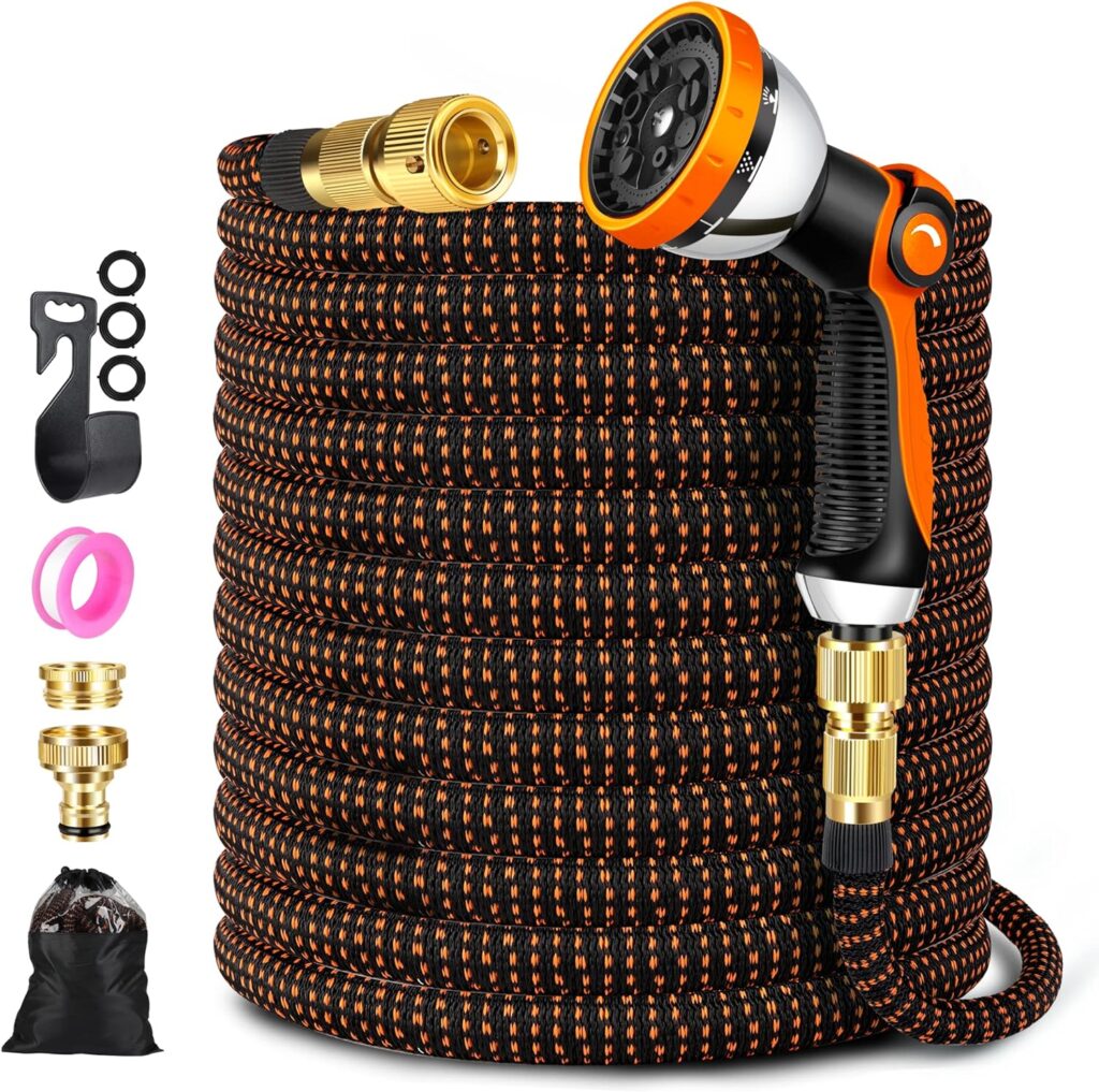 ZARSYN Garden Hose, Durable Expandable Garden Pipe with 10 Spray Pattern Nozzle Solid Brass Connectors, Strength Fabric 3750D, Heavy Duty Garden Hose with 4-Layer Latex core-15m/50ft