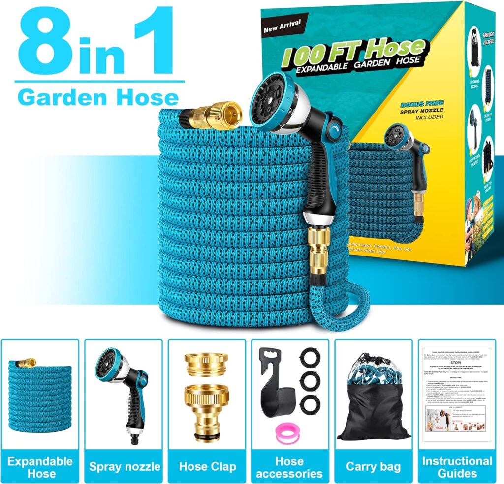 ZARSYN Garden Hose, Durable Expandable Garden Pipe with 10 Spray Pattern Nozzle Solid Brass Connectors, Strength Fabric 3750D, Heavy Duty Garden Hose with 4-Layer Latex core-15m/50ft