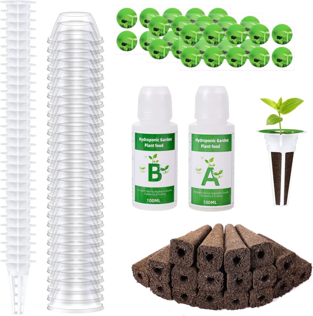 122pcs Seed Pod Kit, Hydroponics Garden Accessories for Hydroponics Growing System, Grow Anything Kit with 30 Grow Sponges, 30 Grow Baskets, 30 Grow Domes, 2 100ml Plant Food