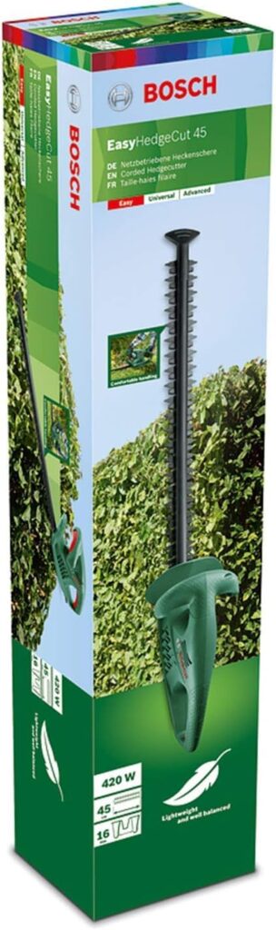 Bosch Electric Hedge Cutter EasyHedgeCut 45 (420 W, Blade Length 45 cm, Weight: 2.6 kg, in Carton Packaging), Classic Green