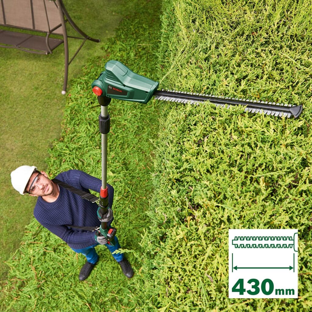 Bosch Lawn and Garden 06008B3070 Cordless Telescopic Hedge Trimmer UniversalHedgePole 18 (1 Battery, 18 Volt System in Cardboard Box), Green