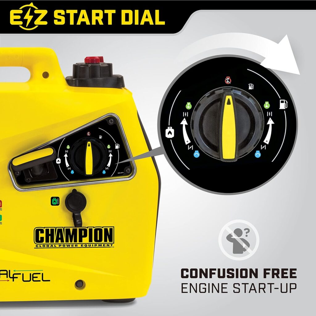 Champion Power Equipment 82001i-DF 2000 Watt LPG Dual Fuel Portable Inverter Generator - 80cc Engine - 11 Hours Runtime - True Sine Wave, EZ Start, Fuel Fill Assist LED, Stackable Design