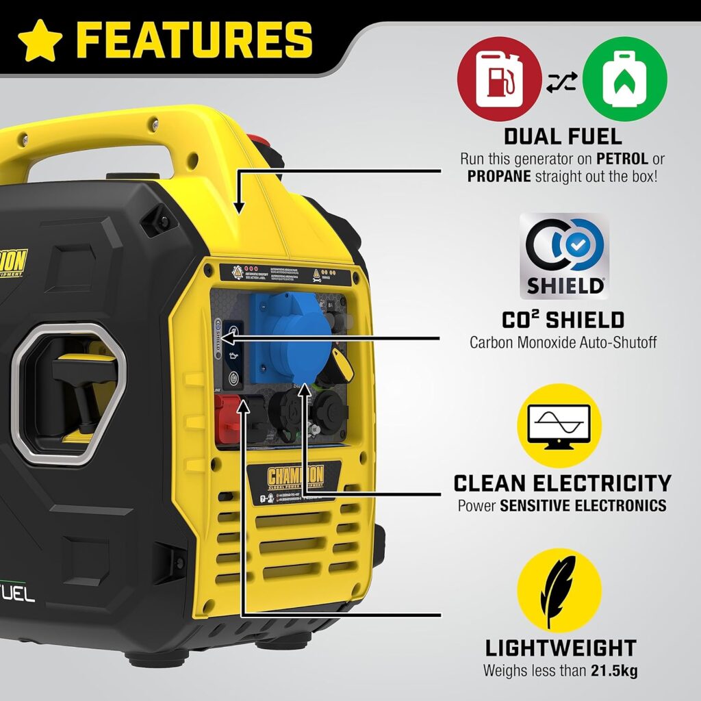 Champion Power Equipment 92001i 2200 Watt Petrol Portable Inverter Generator - 240V, 79cc Engine, 4.0L - The Mighty Atom - Super Lightweight, True Sine Wave, EZ Start, Ultra Quiet