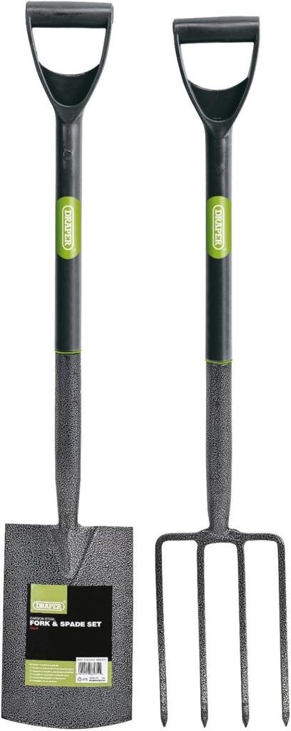 Draper 83971 Carbon Steel Garden Fork and Spade Set, Black