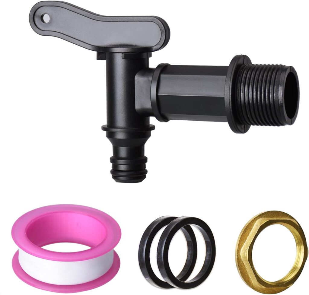 EZwoks 3/4 Water Butt Tap Plastic Snap-Fit Hosepipe Rain Barrel Water Butts BSP Thread Replacement Water Tap with Brass nut Black