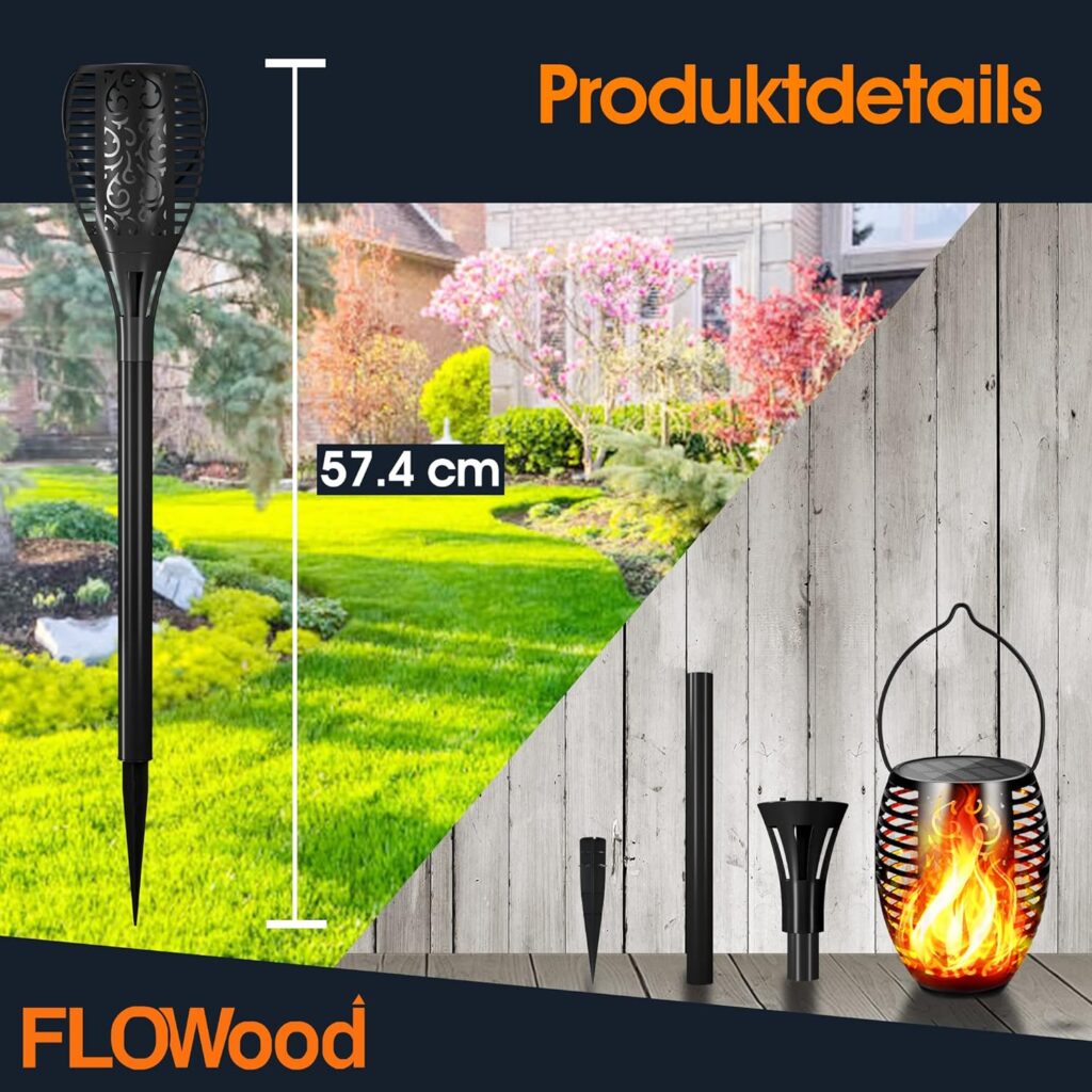 FLOWood Solar Lights Outdoor Garden, 8 Pack 53 CM Tall Solar Flickering Dancing Flame Lights, IP65 Waterproof Solar Torch Lights Landscape Lighting Auto On/Off for Garden Patio Yard Pathway Lawn