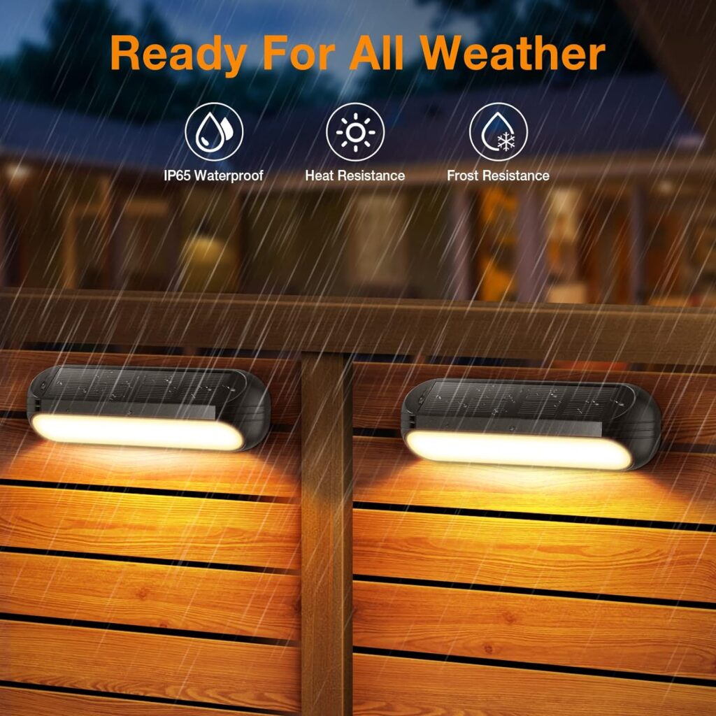 GEARLITE Solar Fence Lights, 4 Pack Solar Lights Outdoor Garden with Warm White and Multi-Colour Changing Modes, Waterproof Garden Ornaments Outdoor for Fence Step Terraces Deck