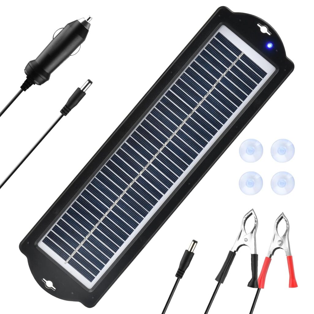 HISUNAGE 3W 12V Solar Car Battery Charger Maintainer, Portable Waterproof Solar Panel Trickle Charging Kit for Car, Automotive, Motorcycle, Boat, Marine, RV, Trailer, Powersports, Snowmobile, etc.