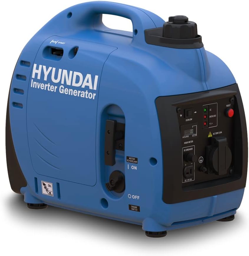 Hyundai 1000w 50cc Quiet Petrol Inverter Generator, Compact, Lightweight, Portable, Ideal For Camping, Caravan, Motorhome, Easy To Use, 3 Year Warranty