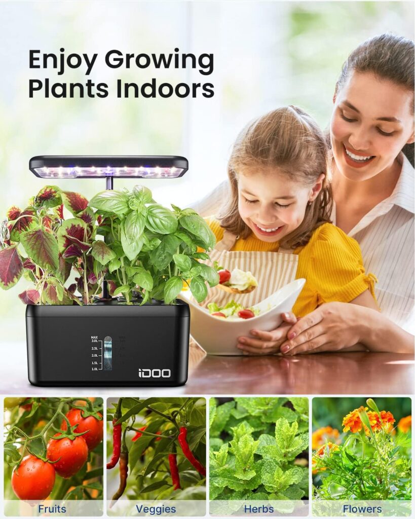 iDOO Hydroponics Growing System Indoor Garden, 8 Pods Smart Garden with LED Grow Light, Auto Timer, Indoor Herb Garden Germination Kit for Home Kitchen, 15 Height Adjustable