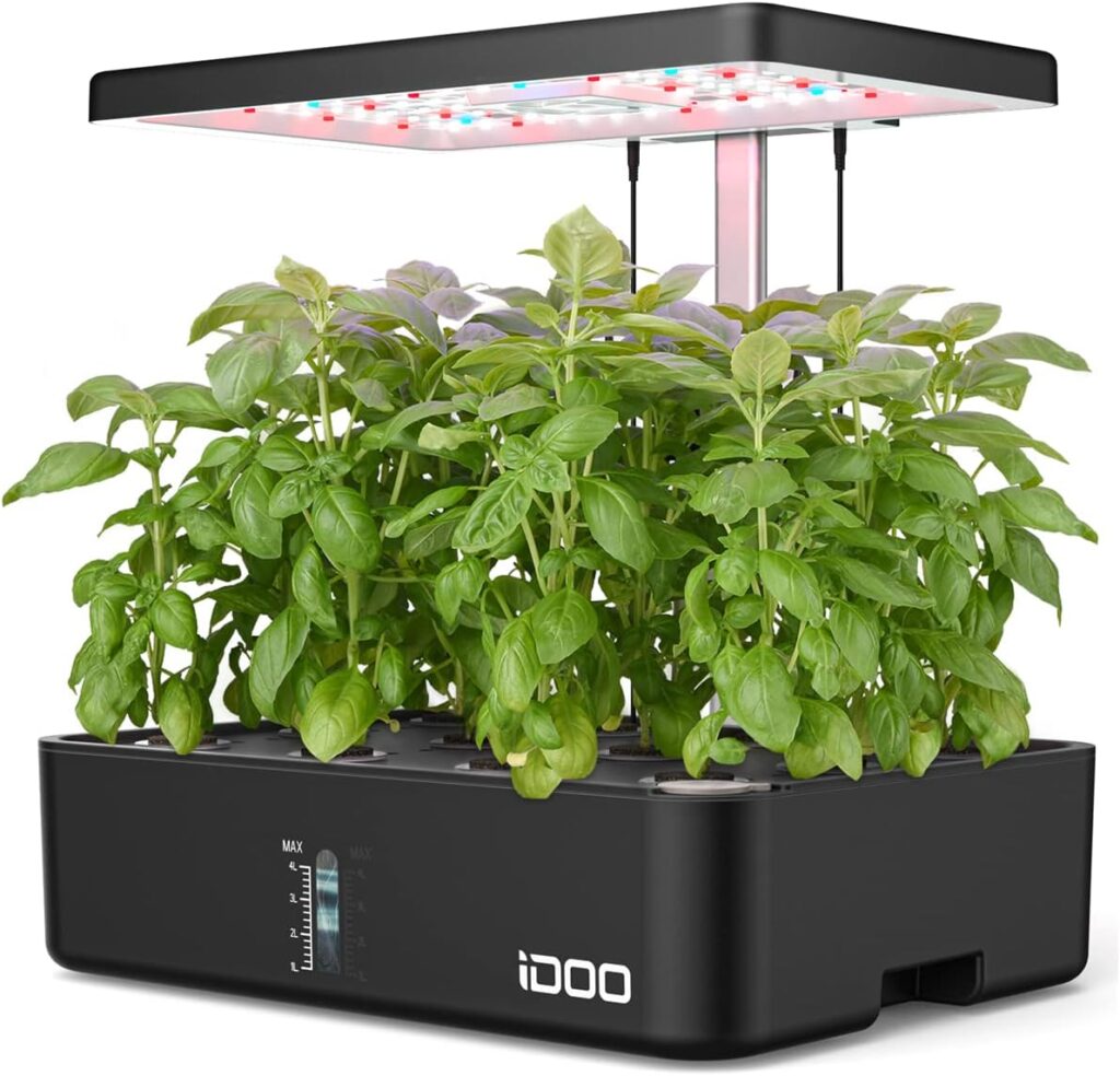 iDOO Indoor Herb Garden Kit, 12 Pods Hydroponics Growing System With LED Grow Light, Smart Indoor Garden with Automatic Timer, Germination Kit with Fan, Height Adjustable, for Home Kitchen, ID-IG301