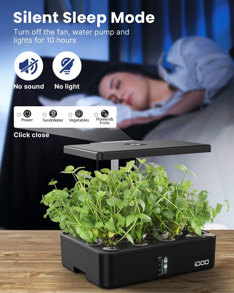 iDOO Indoor Herb Garden Kit, 12 Pods Hydroponics Growing System With LED Grow Light, Smart Indoor Garden with Automatic Timer, Germination Kit with Fan, Height Adjustable, for Home Kitchen, ID-IG301