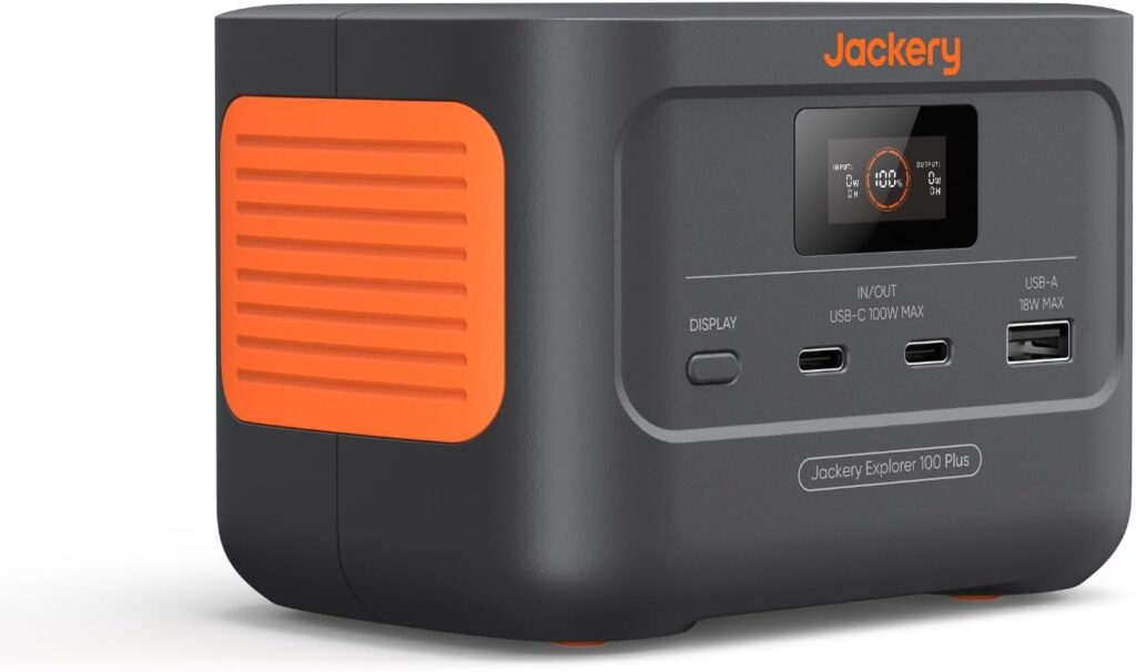 Jackery Explorer 100 Plus, 99Wh/31000mAh Portable Power Station with LiFePO4 Battery 128W Output, Palm-sized Backup Battery for Business Trips and Outdoor Exploration