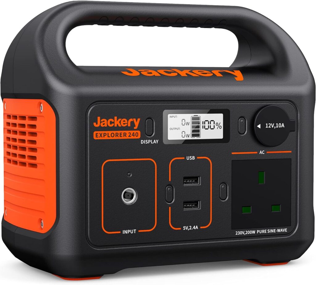 Jackery Portable Power Station Explorer 240, 230V/200W Pure Sine Wave AC Outlet, 240Wh Backup Lithium Battery for Outdoors Picnic Fishing Travel Party Camping