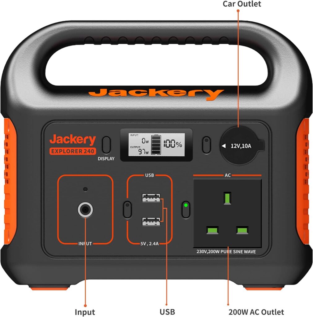 Jackery Portable Power Station Explorer 240, 230V/200W Pure Sine Wave AC Outlet, 240Wh Backup Lithium Battery for Outdoors Picnic Fishing Travel Party Camping