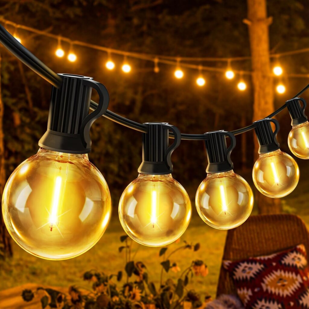 JEYMORKEY Festoon String Outdoor Garden Lights - 30M 100ft G40 Outside Electric Light Mains Powered Shatterproof LED Bulb Waterproof Lighting for Outside Patio Pergola Gazebo [Energy Class E]