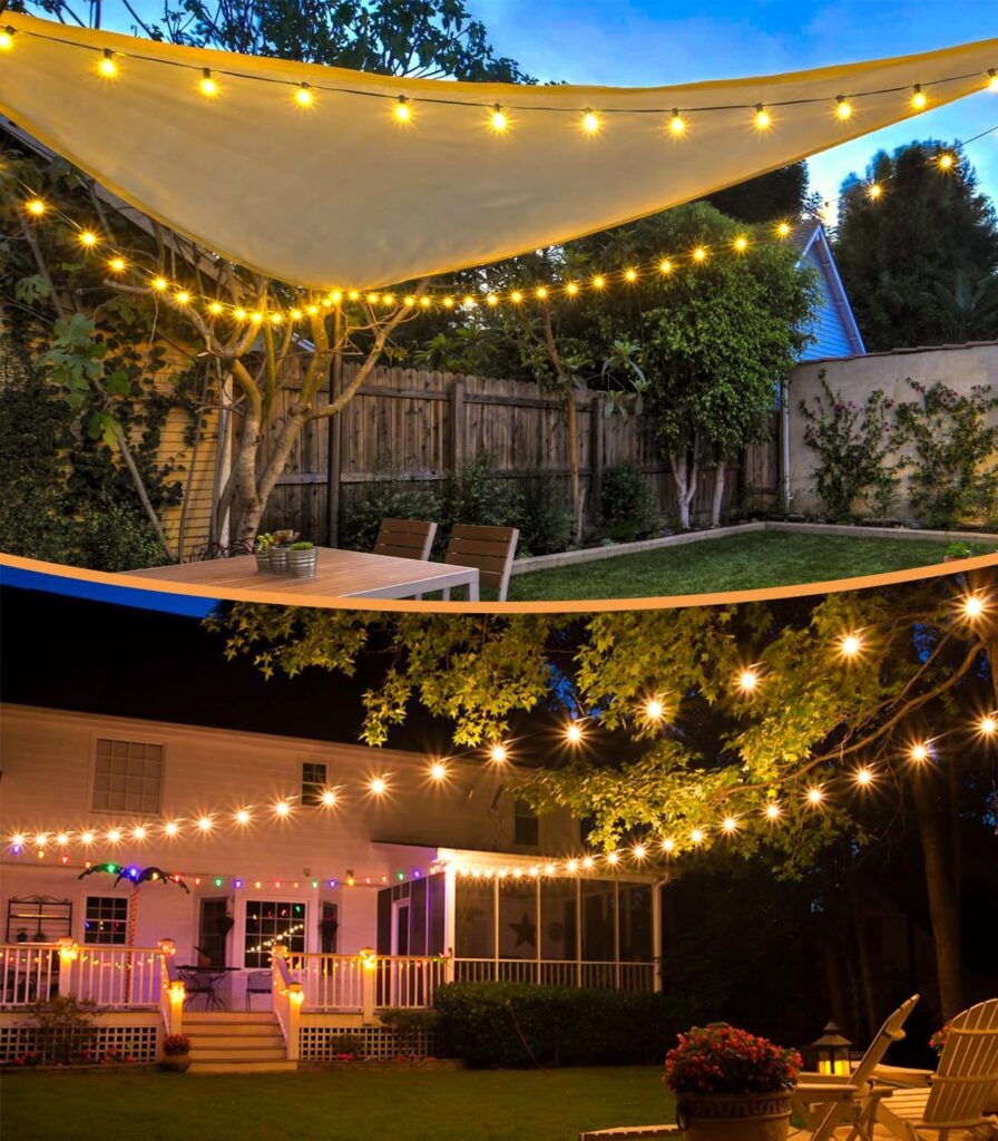 JEYMORKEY Festoon String Outdoor Garden Lights - 30M 100ft G40 Outside Electric Light Mains Powered Shatterproof LED Bulb Waterproof Lighting for Outside Patio Pergola Gazebo [Energy Class E]