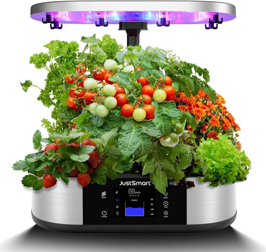 JustSmart 12 Pods Hydroponics Growing System Smart Indoor Garden Planter with 5L Water Tank, Herb Garden with 30W LED Grow Lights, 30 Inches Height Adjustable, Automatic Timer