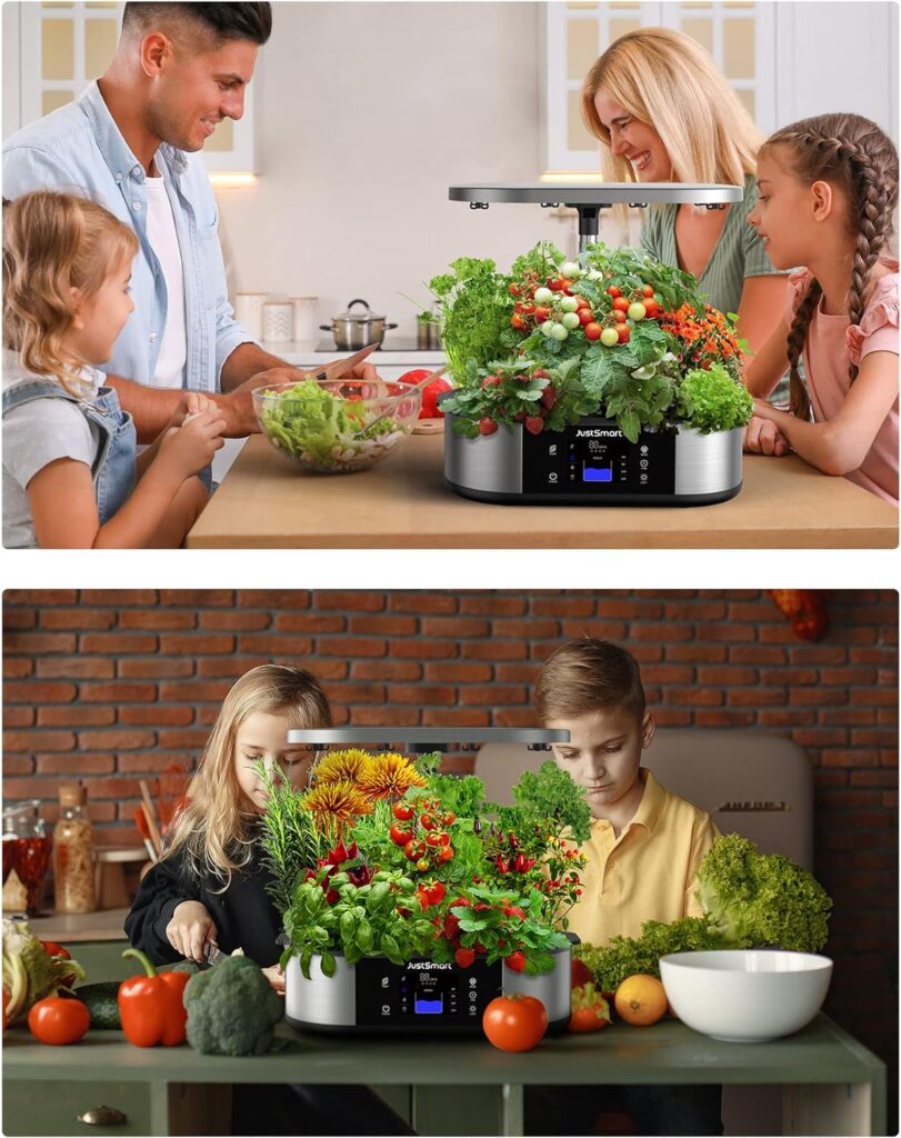 JustSmart 12 Pods Hydroponics Growing System Smart Indoor Garden Planter with 5L Water Tank, Herb Garden with 30W LED Grow Lights, 30 Inches Height Adjustable, Automatic Timer