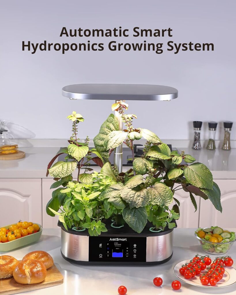 JustSmart 12 Pods Hydroponics Growing System Smart Indoor Garden Planter with 5L Water Tank, Herb Garden with 30W LED Grow Lights, 30 Inches Height Adjustable, Automatic Timer