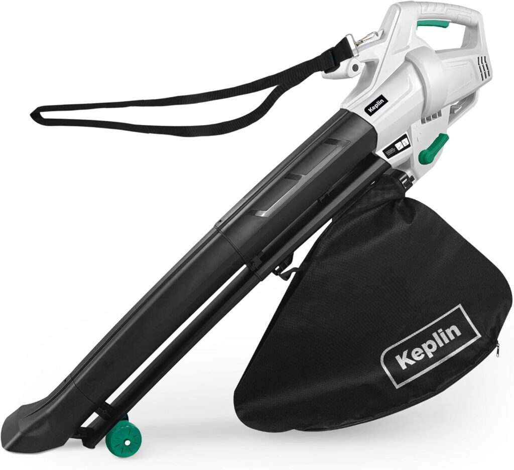 Keplin 3-in-1 Leaf Blower, Garden Vacuum Mulcher - 3300W, 45L Collection Bag for Easy Clearing of Leafs, Debris Waste in Garden, Patio Drive with 12 Meter Cable, Shoulder Strap Wheels